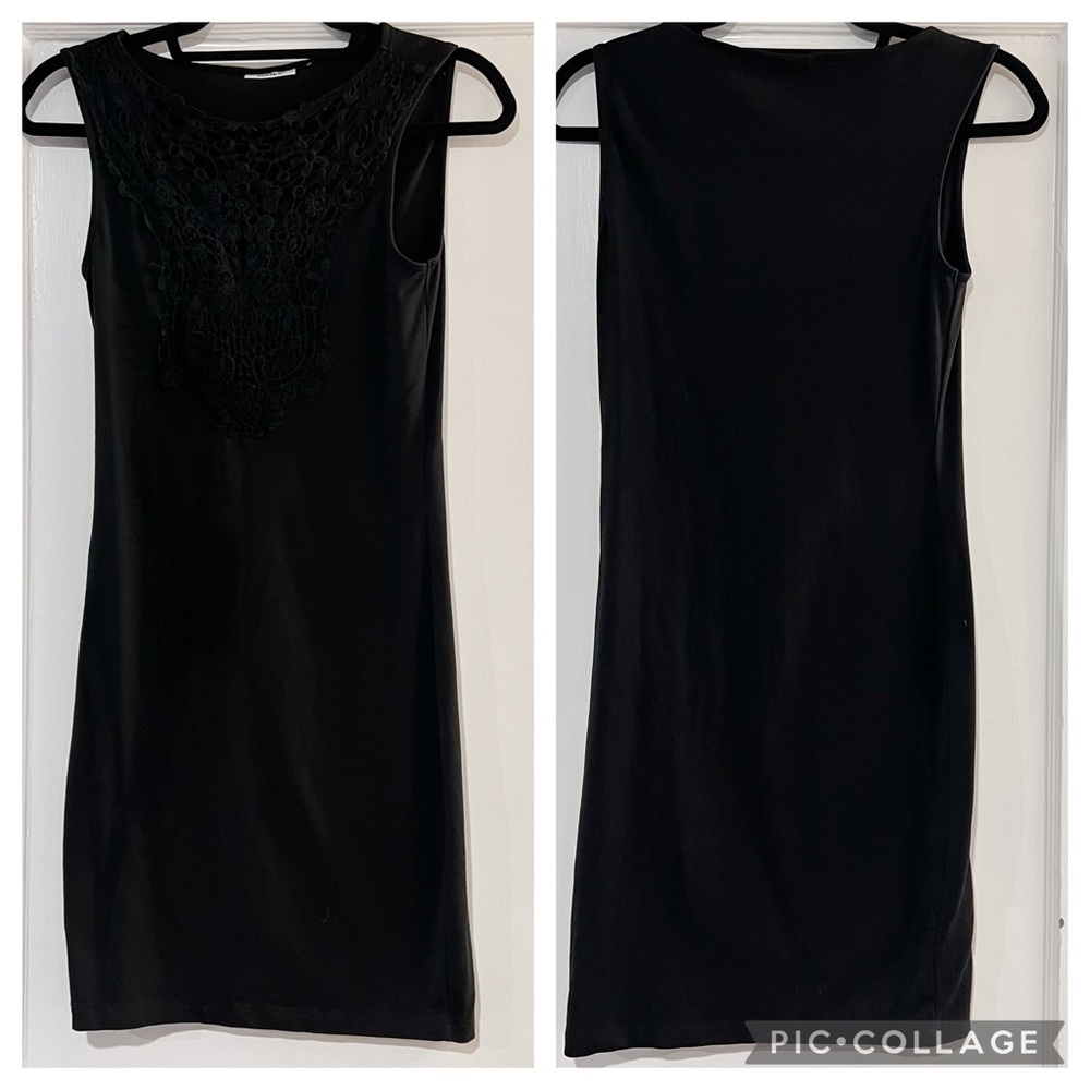 ONLY Classic Black Dress with Embroidered Lace V Neck Design Size XS